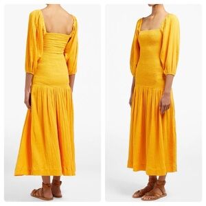 RHODE Harper Shirred Cotton-Gauze Midi Dress (16)